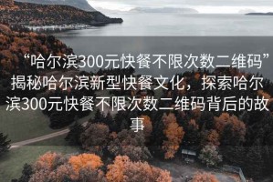 “哈尔滨300元快餐不限次数二维码”揭秘哈尔滨新型快餐文化，探索哈尔滨300元快餐不限次数二维码背后的故事