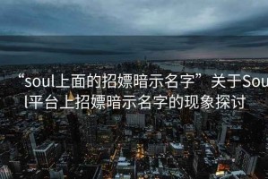 “soul上面的招嫖暗示名字”关于Soul平台上招嫖暗示名字的现象探讨