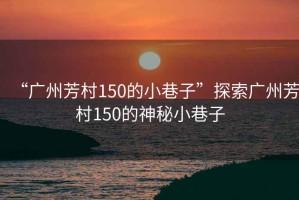 “广州芳村150的小巷子”探索广州芳村150的神秘小巷子